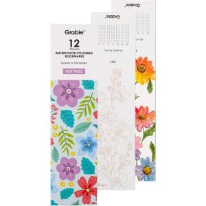 imageGrabie Watercolor Bookmarks Kit 12 Monthly Paintable Bookmarks for Kids Women Men Reading Tracker for Book Lovers Teachers Students Coloring Book Pocket Watercolor Painting Book