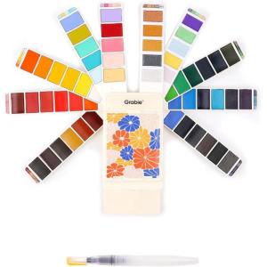 imageGrabie Watercolor Paint Set 56 Colors Handheld Watercolor Paint with Water Brush Pen Palette and Removable Sponge Portable Watercolor Set for Artist Beginner and Professional