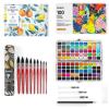 imageGrabie Watercolor Paint Set 100 Colors in Portable Box with Water Brush Pens Drawing Pencil 9pcs Professional Watercolor Brushes and B5 Watercolor Papers Perfect Starter Kit for Painting