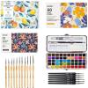 imageGrabie Watercolor Paint Set 50 Colors in Portable Box with Water Brush Pens Drawing Pencil 11 Miniature Paint Brushes and B5 Watercolor Papers Perfect Starter Kit for Painting