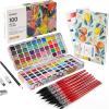 imageGrabie Watercolor Paint Set 100 Colors in Portable Box with Water Brush Pens Drawing Pencil Professional Watercolor Brushes and Watercolor Papers Perfect Starter Kit for Painting