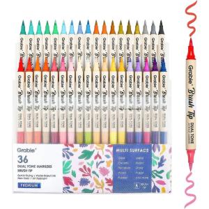 imageGrabie 24 Colors Paint Markers Acrylic Paint Pens with 12 DualColor Brush Tips Dual Tone Acrylic Markers for Rocks Acrylic Paint Markers for Art Supplies 24 Dual Tone Colors36 Colors Dual Tip Acrylic Paint Markers