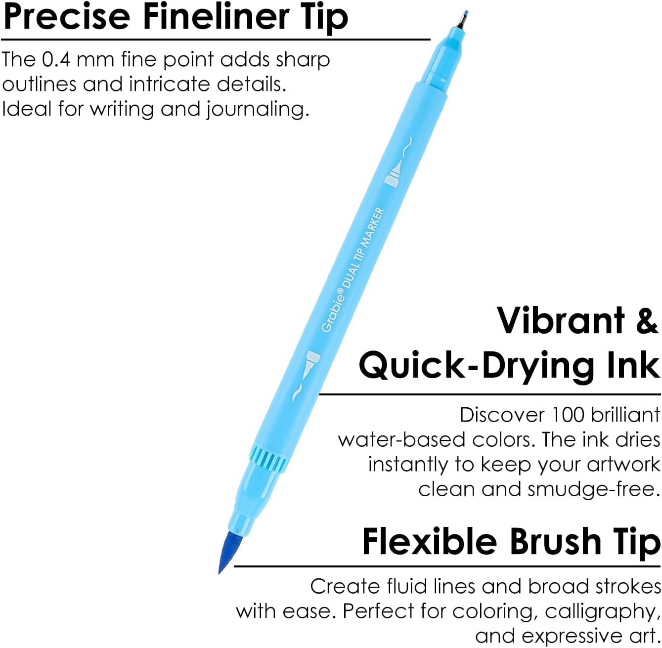 imageGrabie Dual Tip WaterBased Sketch Marker Set of 100 Fineliner ampamp Brush Drawing Pens Brush Marker Pens 100 Colored Markers for Adult Coloring Books No Bleeding Drawing Sketching100