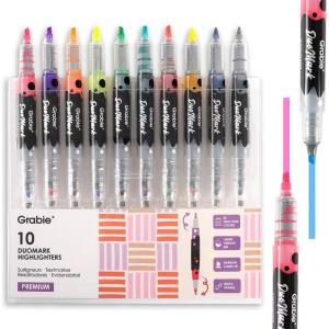 imageGrabie 20 Dual Tip Colors Highlighters DuoMark Highlighter Set of 10 Dual Tone Highlighters Assorted Colors Versatile Chisel Tip Highlighter Markers Notetaking