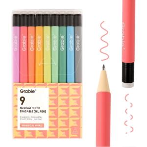 imageGrabie Erasable Gel Pens 9 Colors Erasable Pens Multicolor Make Mistakes Disappear 06mm Medium Point Rollerball Tip Colored Pens for Drawing Writing Planner Smooth WritingWhimsical Whirls