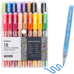 imageGrabie 6 White Extra Fine Tip Acrylic Paint Marker Set 6 Pack 07mm Acrylic Paint Pens for Highlights Highlight Markers 6 White Acrylic Markers18 Colors Acrylic Markers