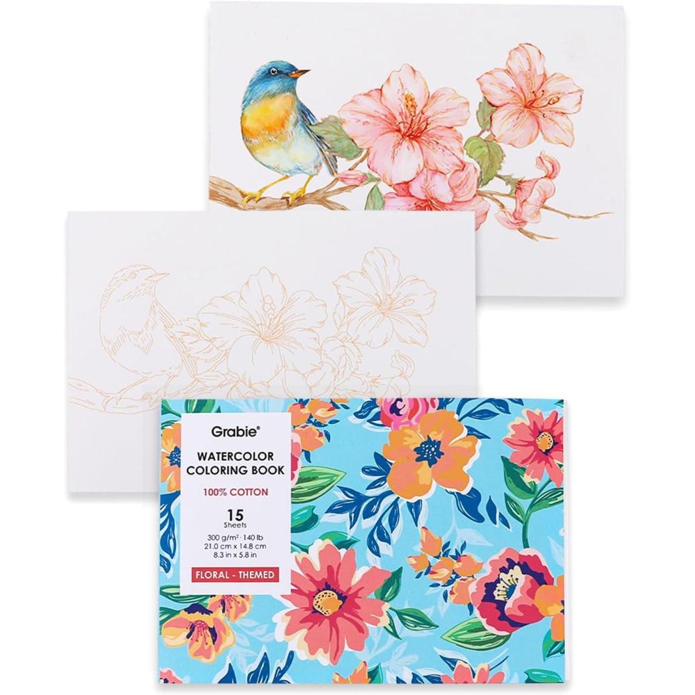 imageGrabie Watercolor Coloring Book 15 Sheets A5 83 x 58Watercolor Book for Adults Ignite Your Artistic Expression on 100 Cotton Paper OceanFloral