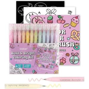 imageGrabie 12Colors Acrylic Gel PensampampColoring Book Medium Point Colored Gel Pens Acrylic Gel Ink Pen Assorted Colored for Drawing Note Taking BoldampampBright Coloring Kit Set of 12 Essential ColorsSugar Rush Colors