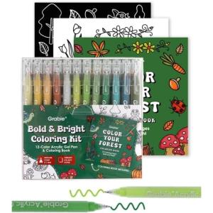 imageGrabie 12Colors Acrylic Gel PensampampColoring Book Medium Point Colored Gel Pens Acrylic Gel Ink Pen Assorted Colored for Drawing Note Taking BoldampampBright Coloring Kit Set of 12 Essential ColorsForest Colors