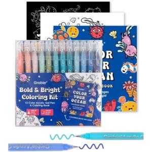 imageGrabie 12Colors Acrylic Gel PensampampColoring Book Medium Point Colored Gel Pens Acrylic Gel Ink Pen Assorted Colored for Drawing Note Taking BoldampampBright Coloring Kit Set of 12 Essential ColorsOcean Colors